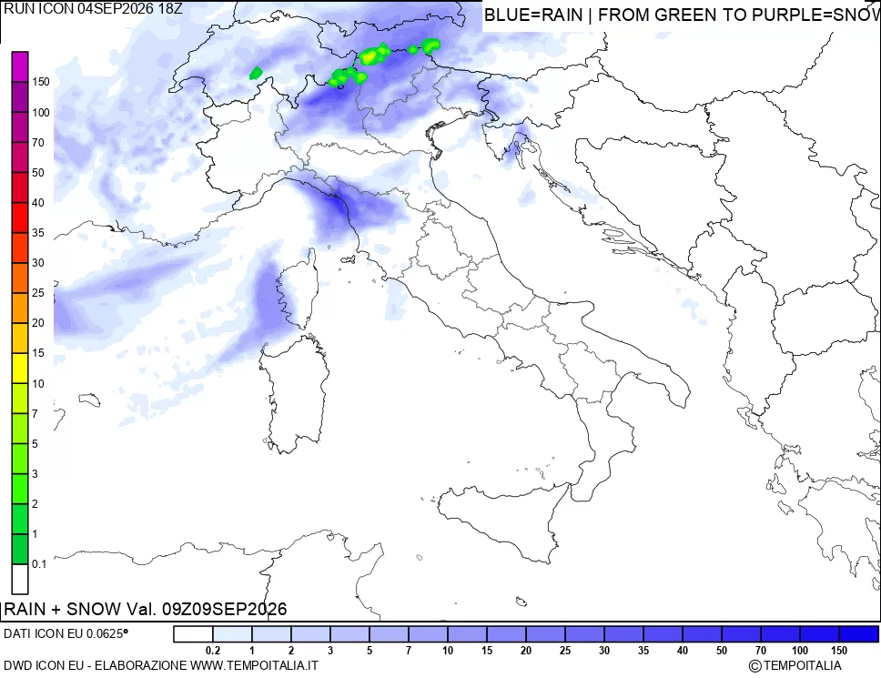 mappa Precipitazioni totali e nevose
