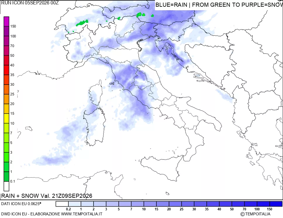 mappa Precipitazioni totali e nevose