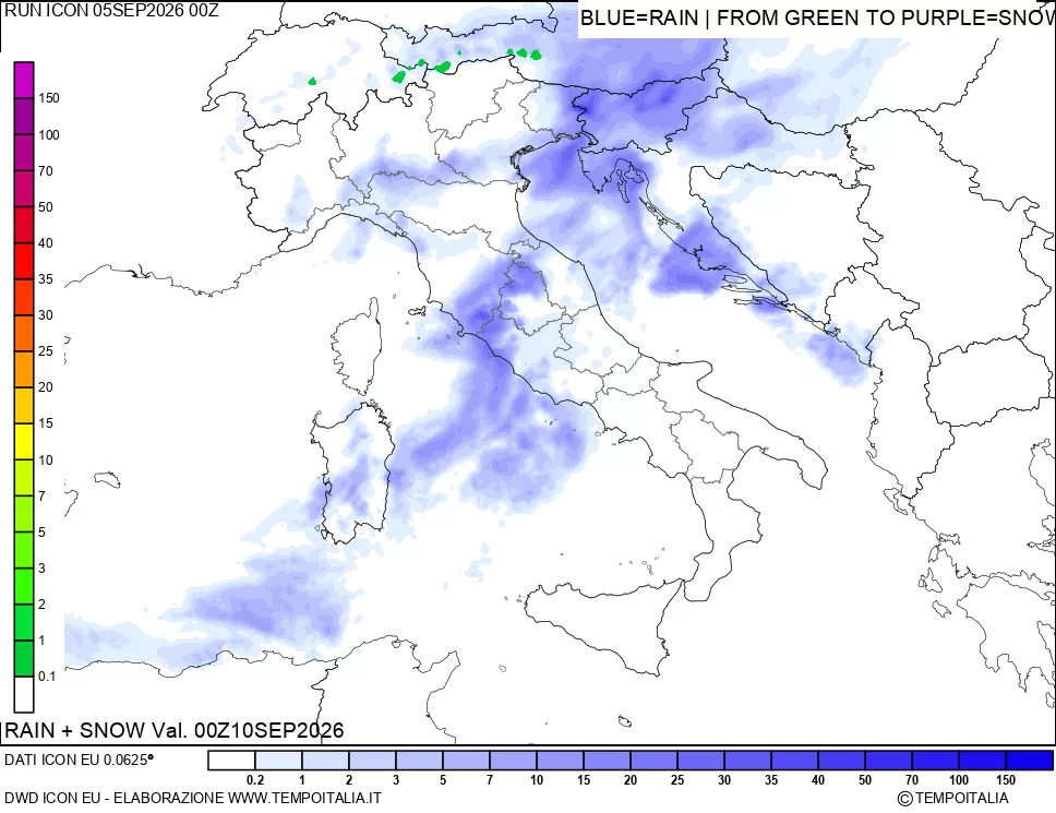 mappa Precipitazioni totali e nevose