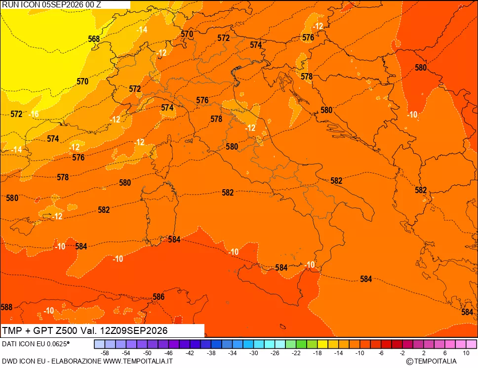 mappa 500 hPa Temp + GPT