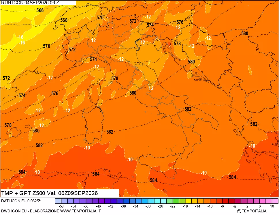 mappa 500 hPa Temp + GPT