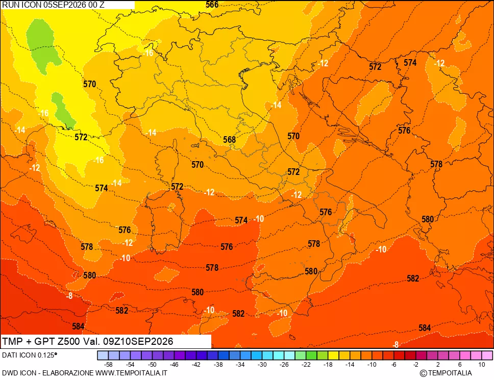 mappa 500 hPa Temp + GPT