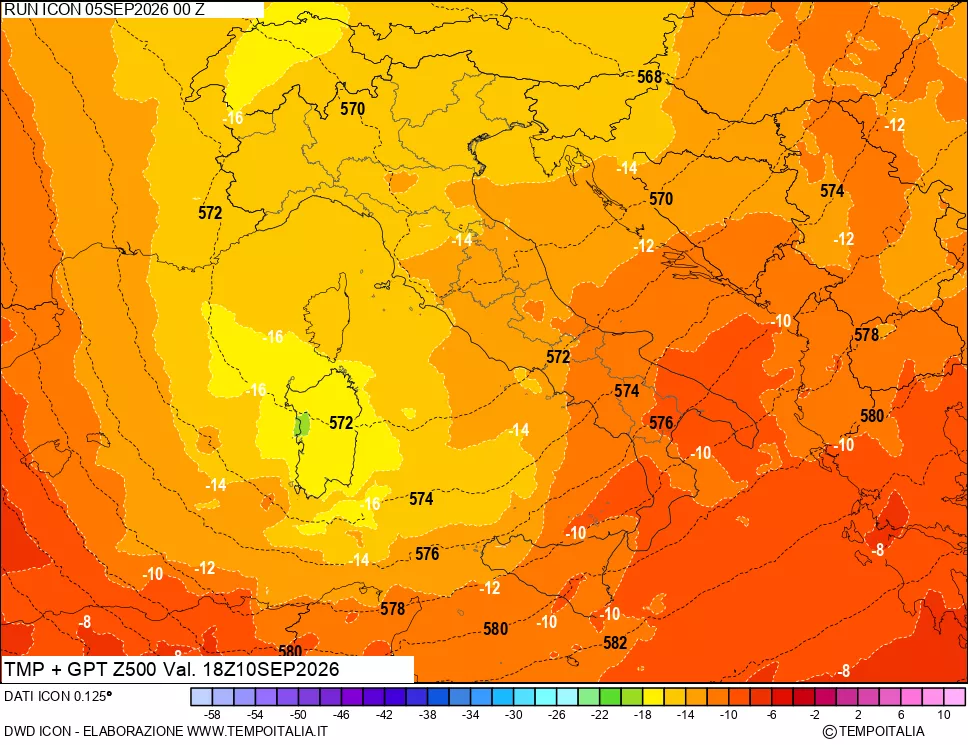 mappa 500 hPa Temp + GPT