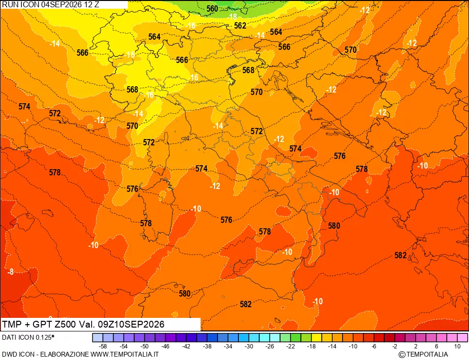 mappa 500 hPa Temp + GPT
