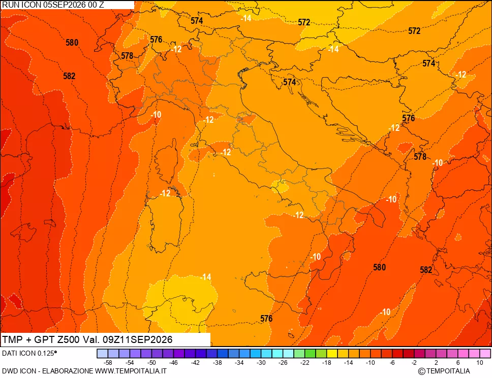 mappa 500 hPa Temp + GPT