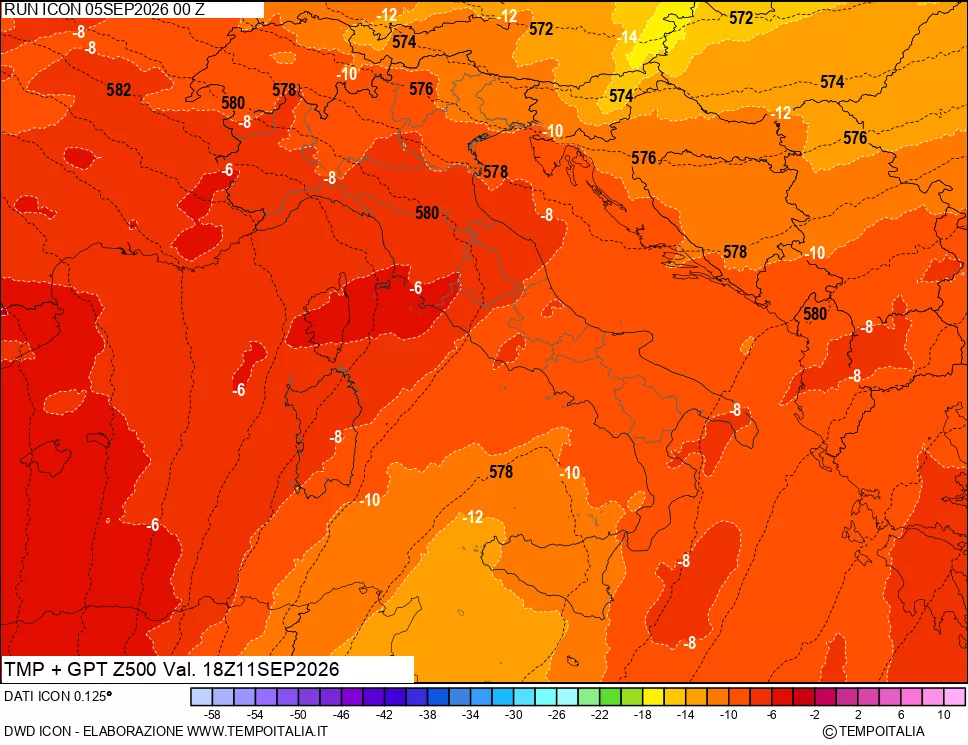 mappa 500 hPa Temp + GPT