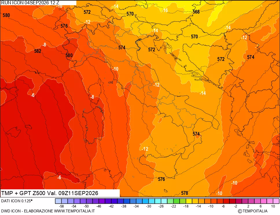 mappa 500 hPa Temp + GPT