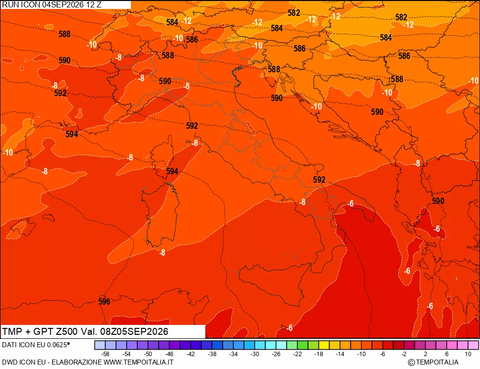 mappa 500 hPa Temp + GPT