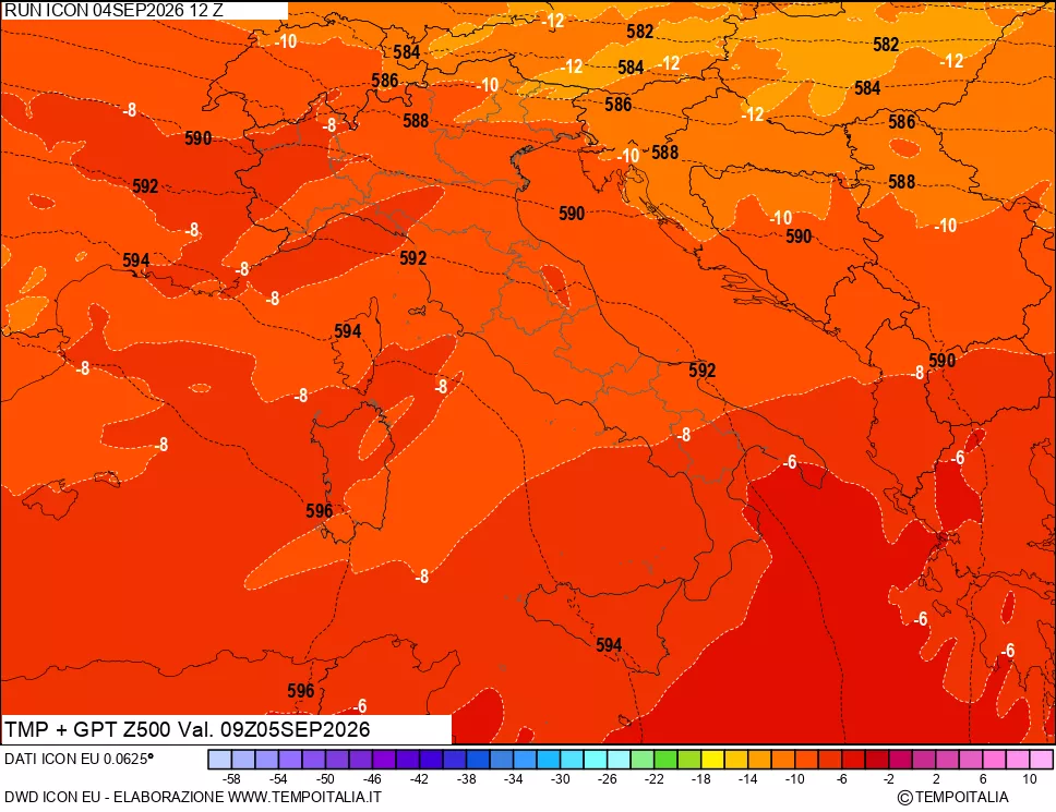 mappa 500 hPa Temp + GPT