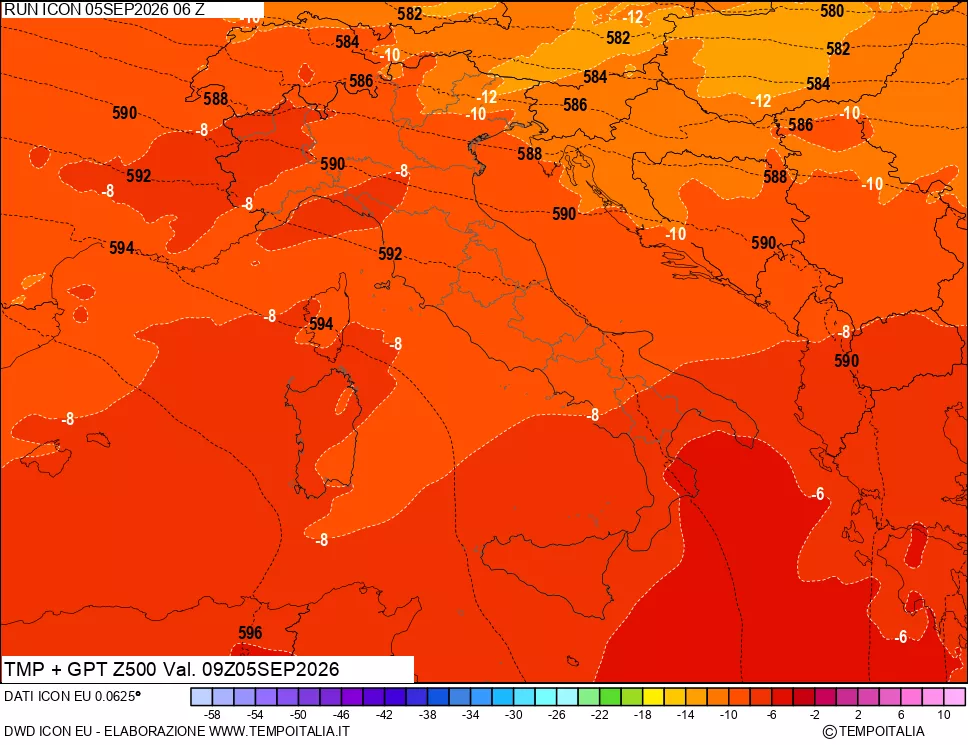 mappa 500 hPa Temp + GPT