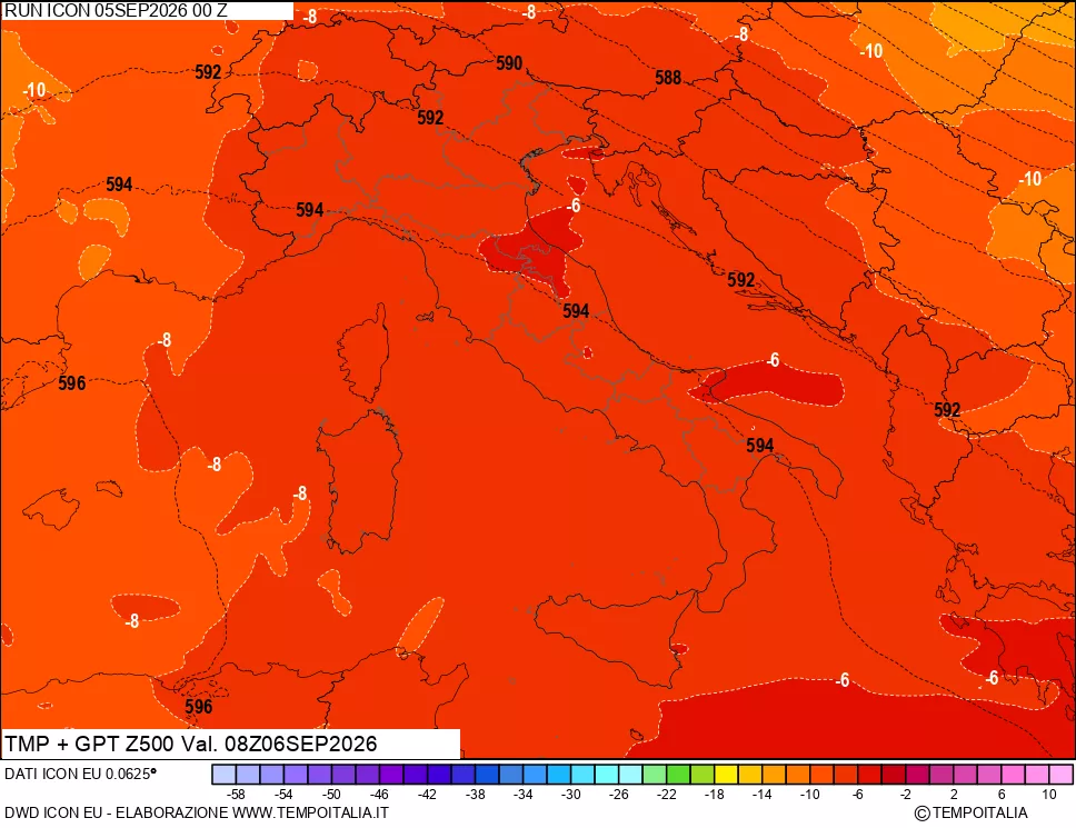 mappa 500 hPa Temp + GPT