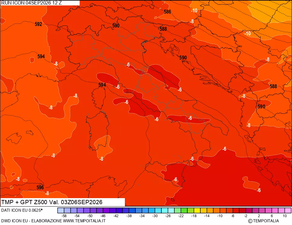 mappa 500 hPa Temp + GPT