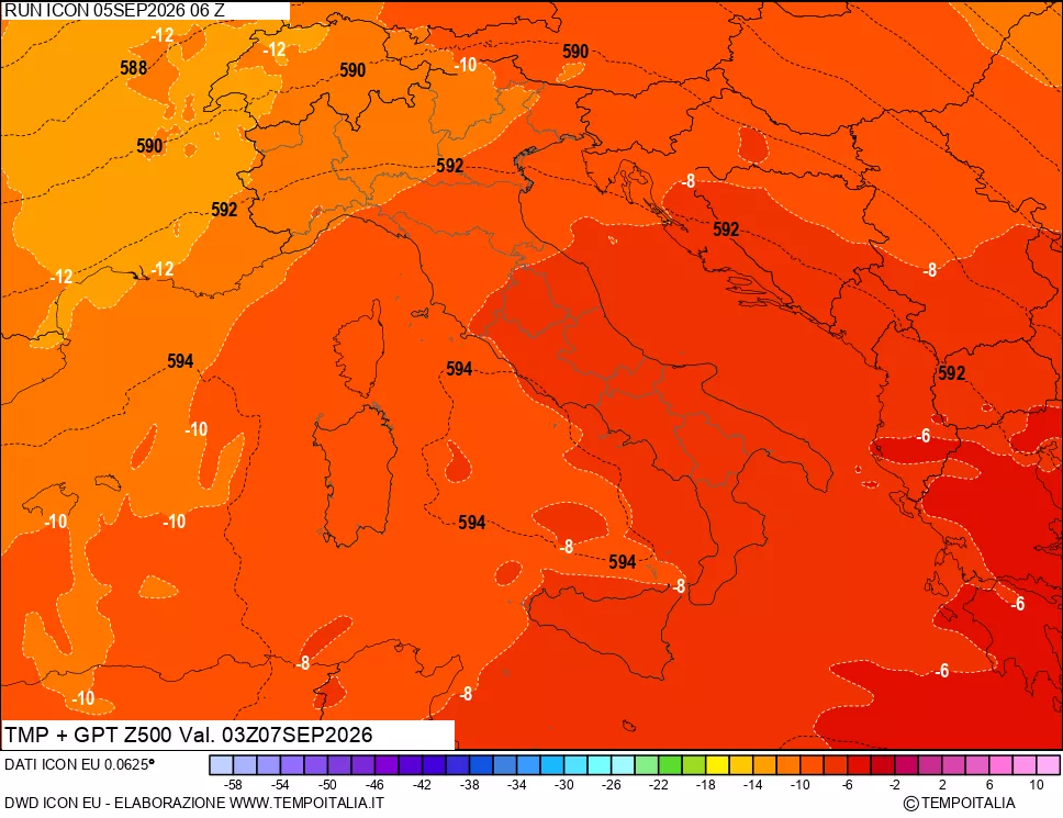 mappa 500 hPa Temp + GPT