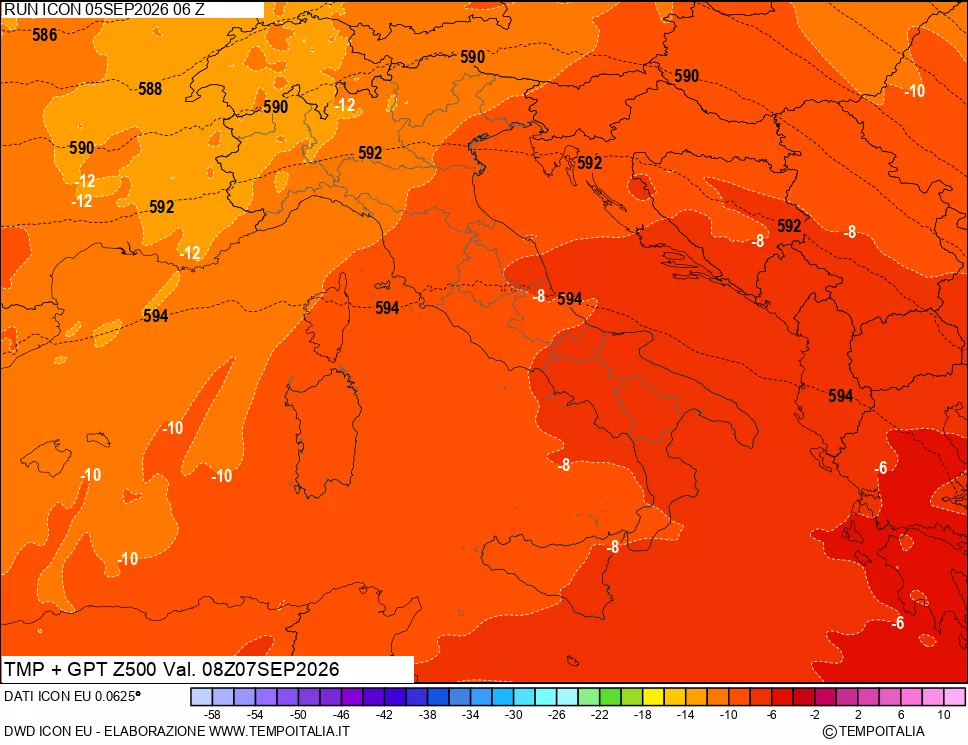 mappa 500 hPa Temp + GPT