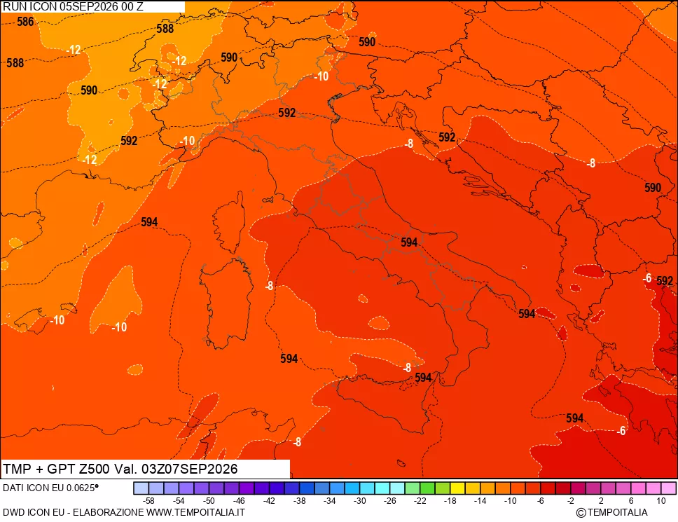 mappa 500 hPa Temp + GPT