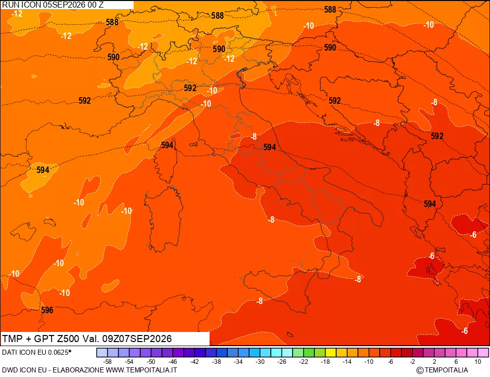 mappa 500 hPa Temp + GPT