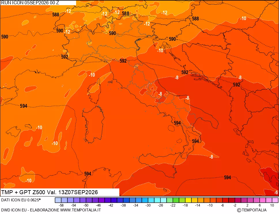 mappa 500 hPa Temp + GPT