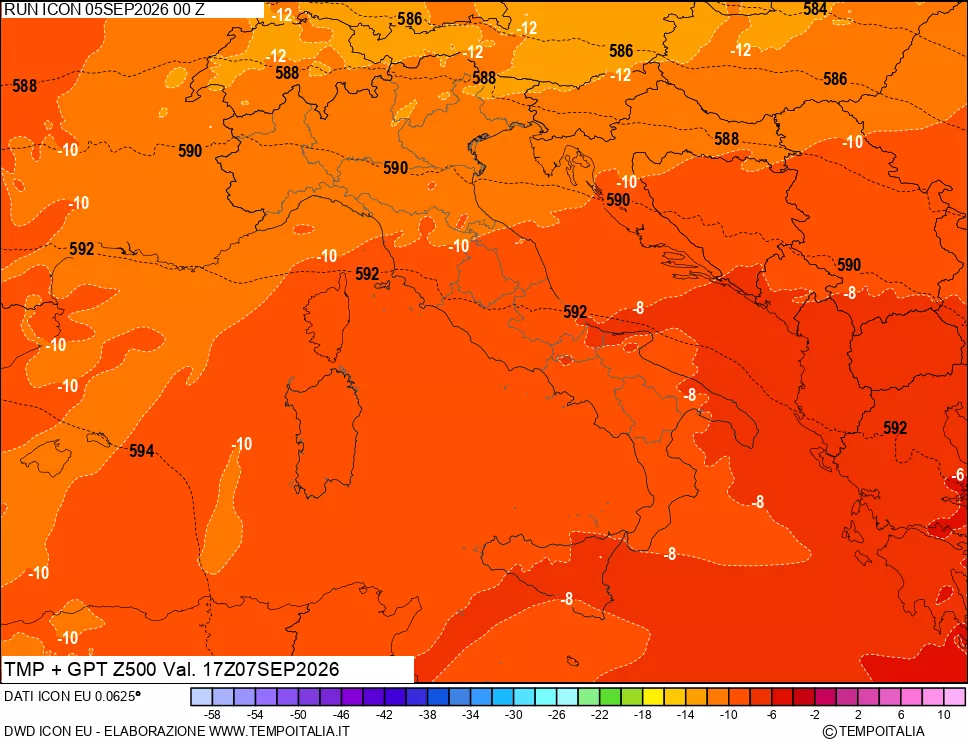 mappa 500 hPa Temp + GPT