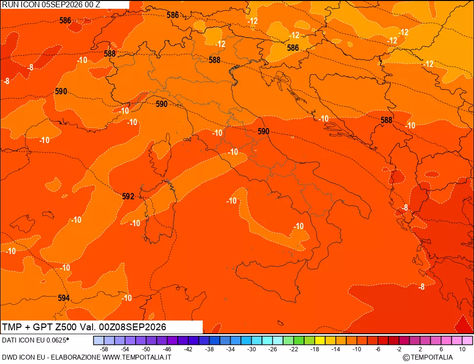 mappa 500 hPa Temp + GPT