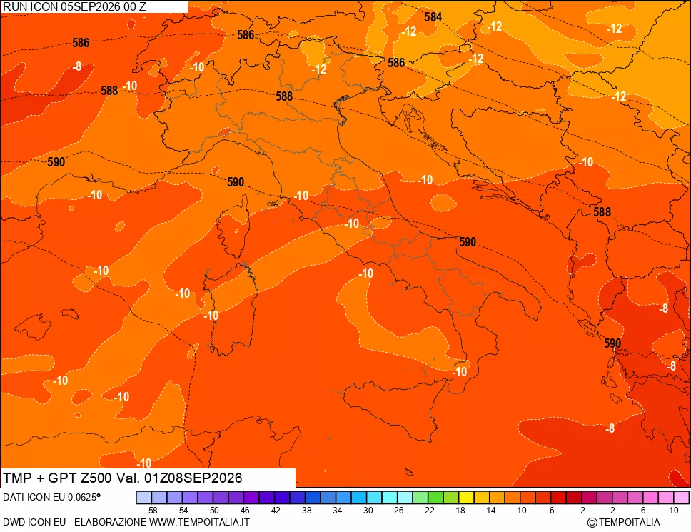 mappa 500 hPa Temp + GPT
