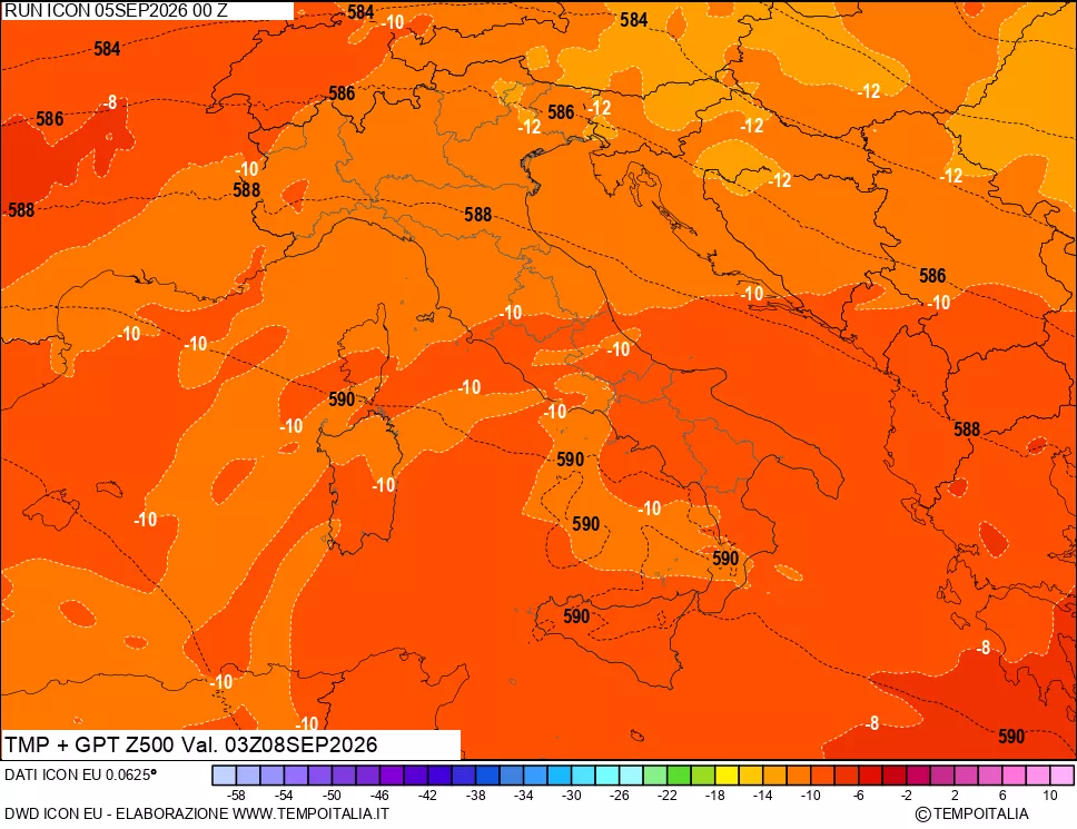 mappa 500 hPa Temp + GPT
