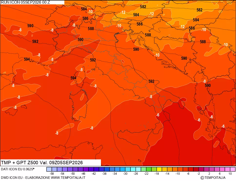 mappa 500 hPa Temp + GPT