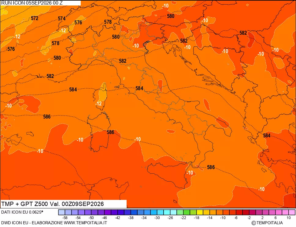mappa 500 hPa Temp + GPT