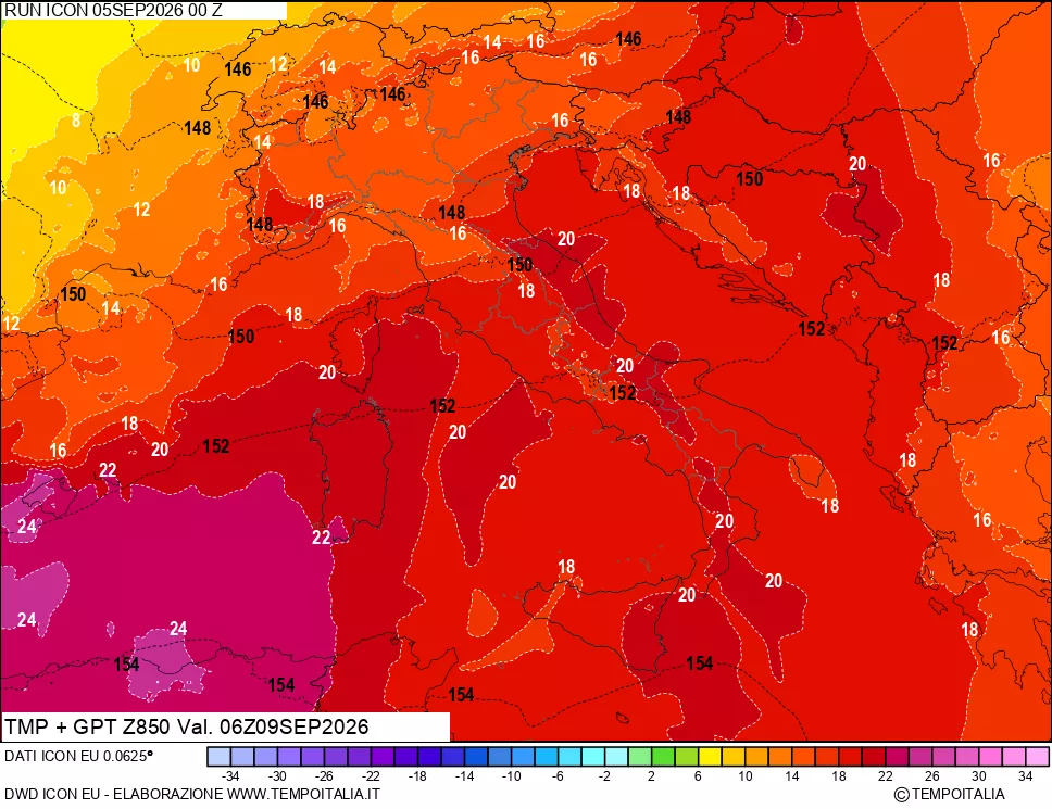mappa 850 hPa Temp