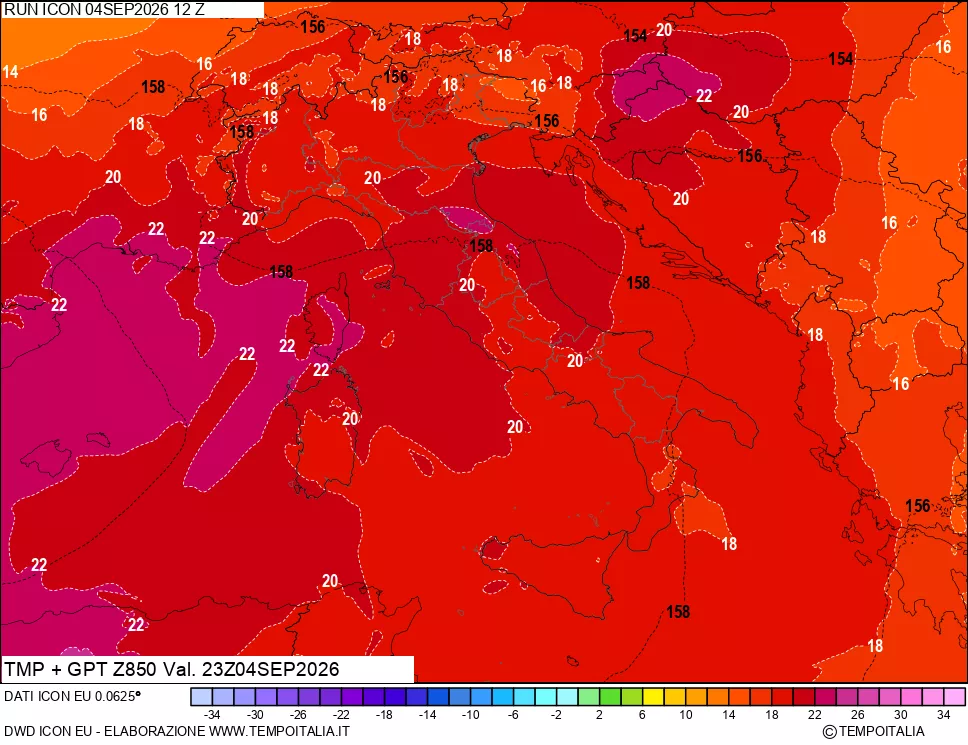 mappa 850 hPa Temp