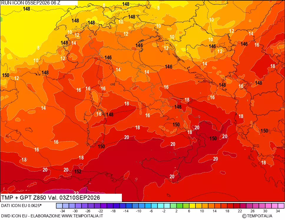 mappa 850 hPa Temp