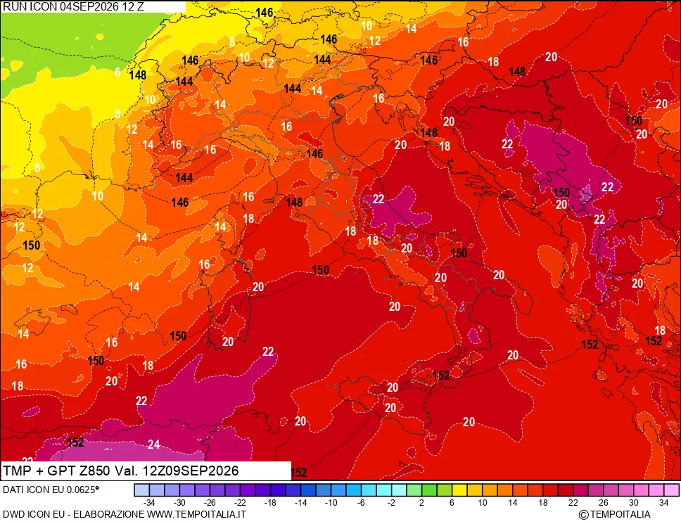 mappa 850 hPa Temp