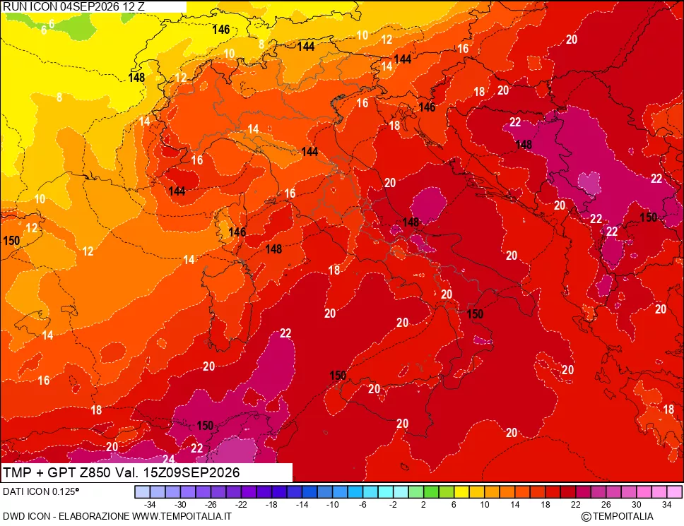 mappa 850 hPa Temp