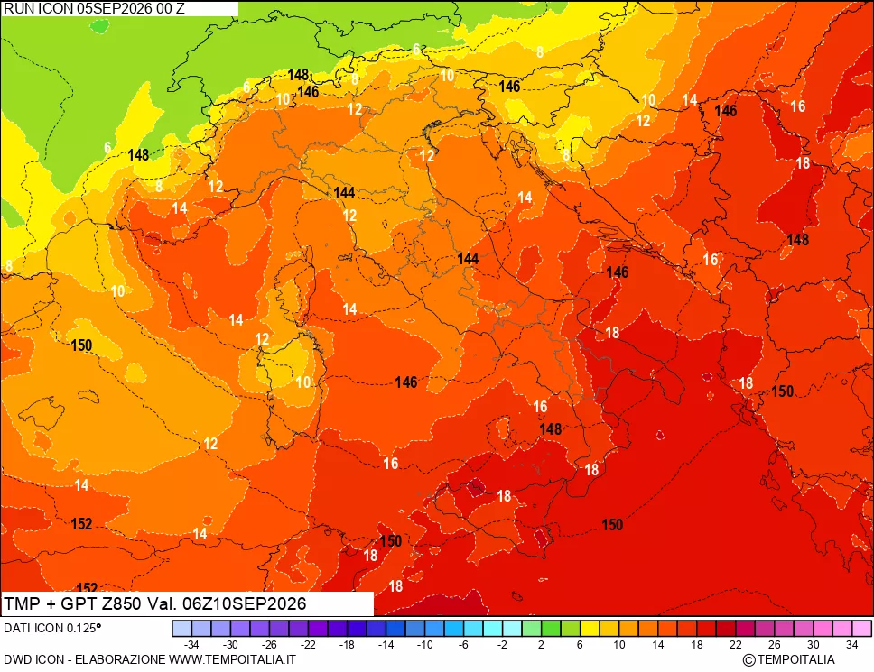 mappa 850 hPa Temp