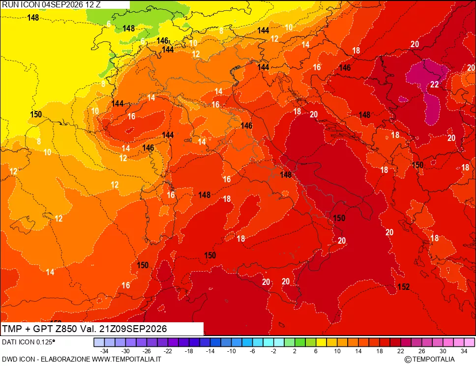 mappa 850 hPa Temp