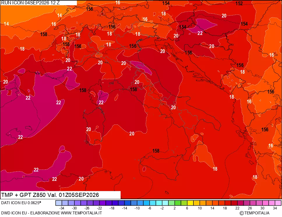mappa 850 hPa Temp