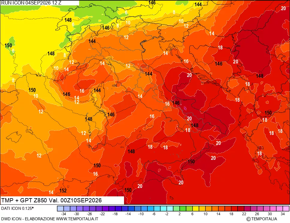 mappa 850 hPa Temp