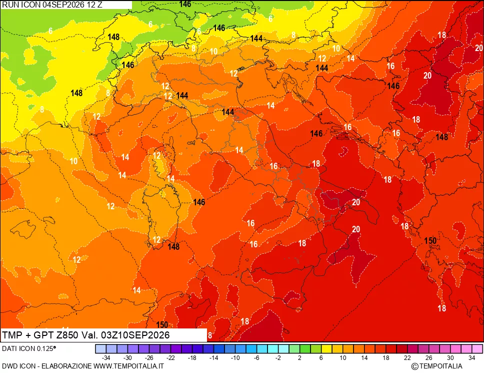 mappa 850 hPa Temp