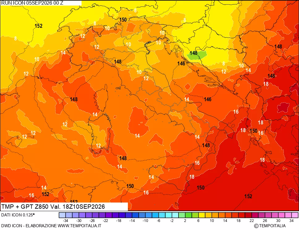 mappa 850 hPa Temp