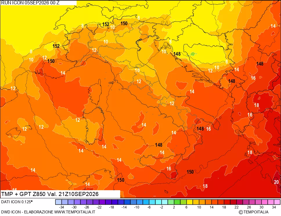 mappa 850 hPa Temp