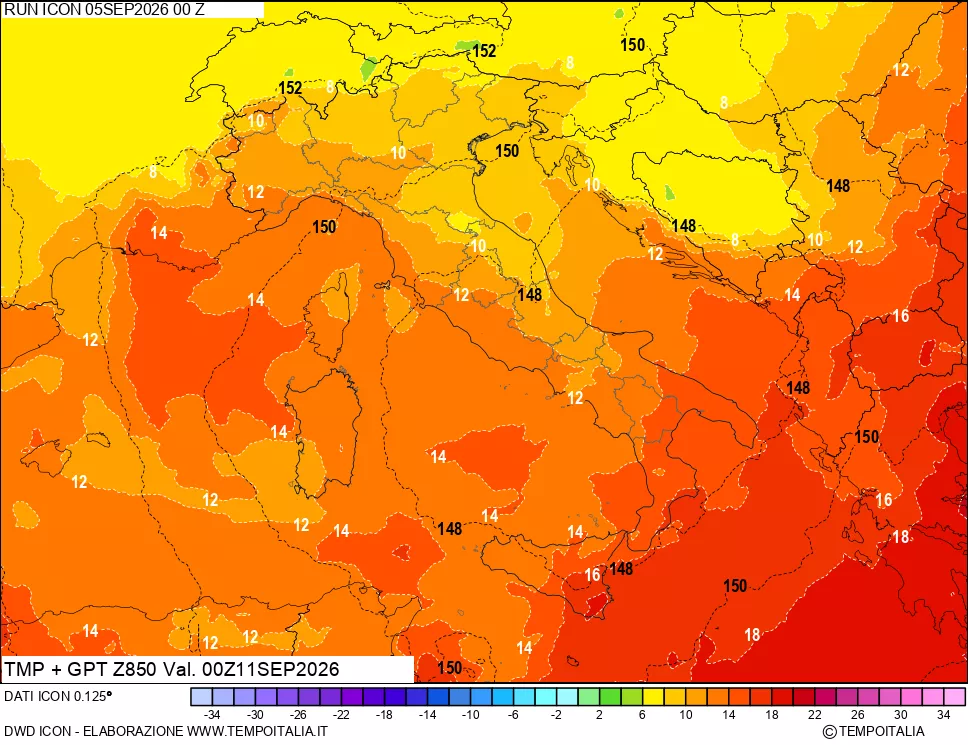 mappa 850 hPa Temp