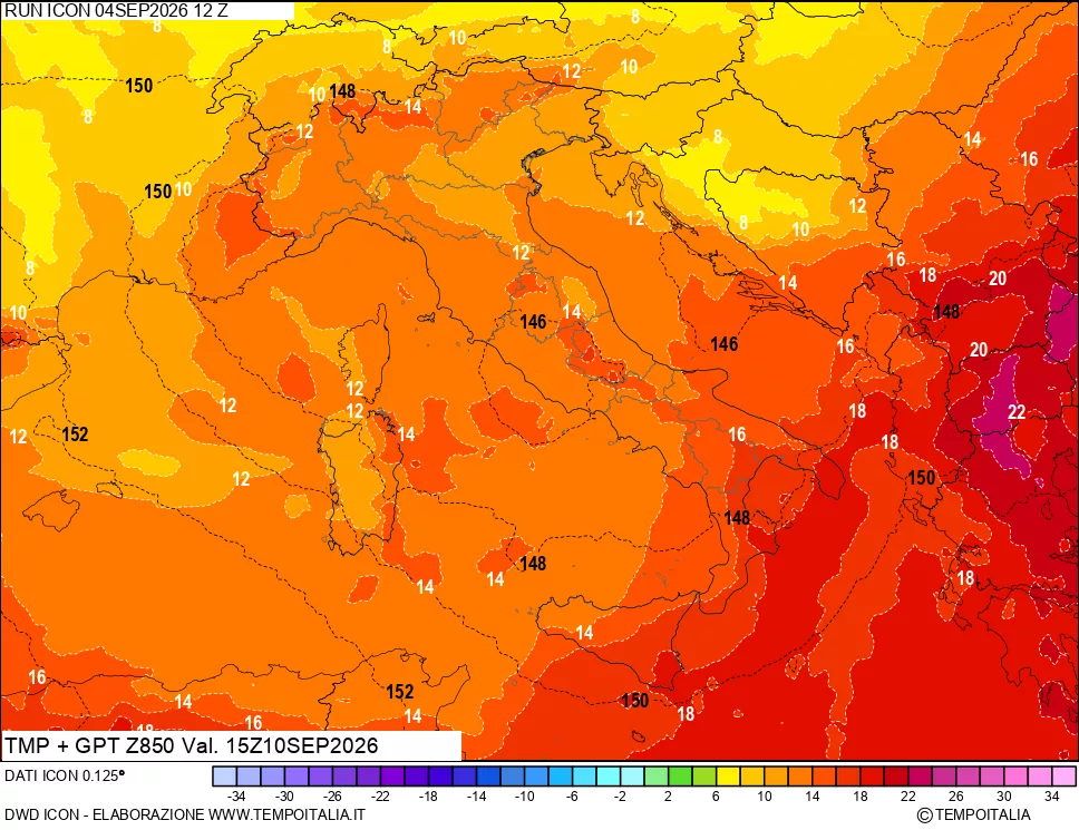 mappa 850 hPa Temp