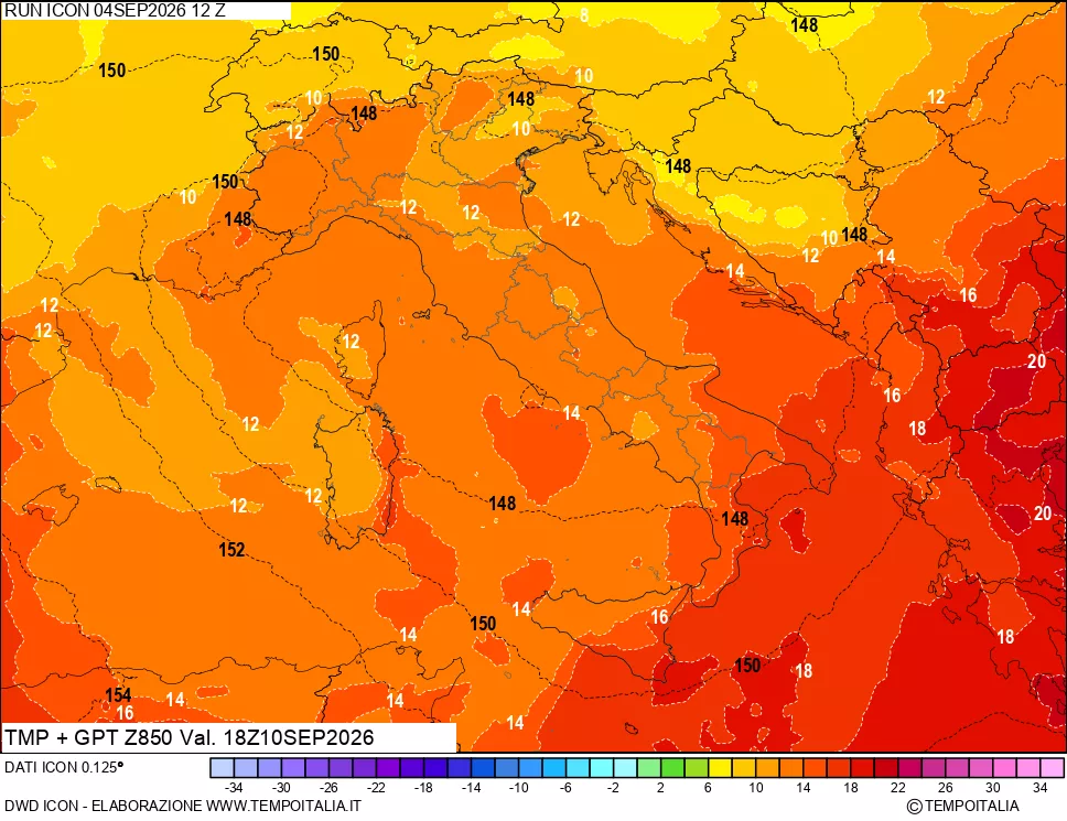 mappa 850 hPa Temp