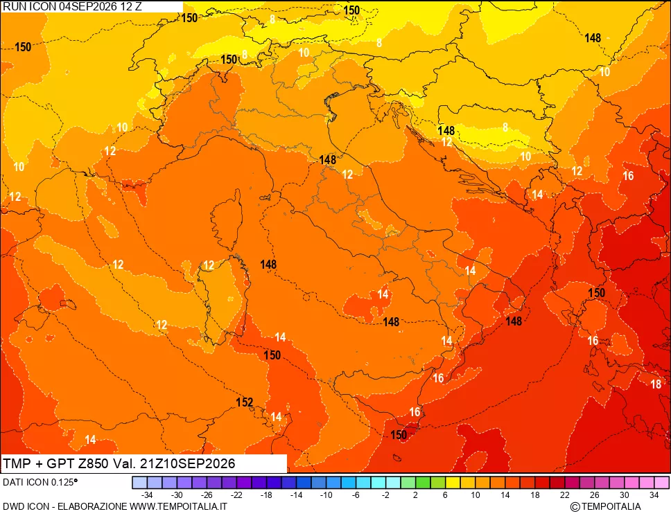 mappa 850 hPa Temp