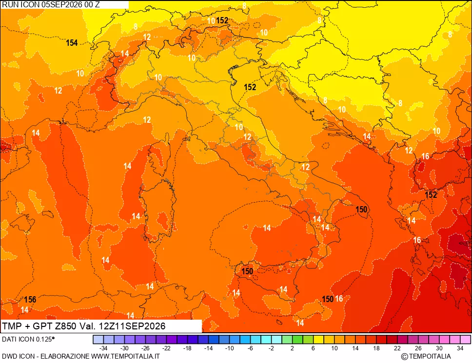 mappa 850 hPa Temp