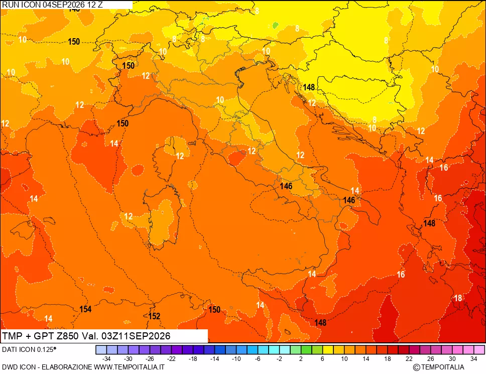 mappa 850 hPa Temp