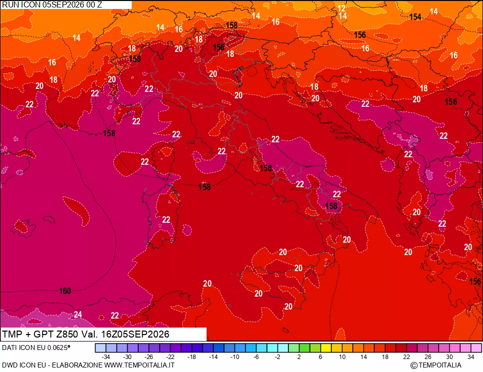 mappa 850 hPa Temp