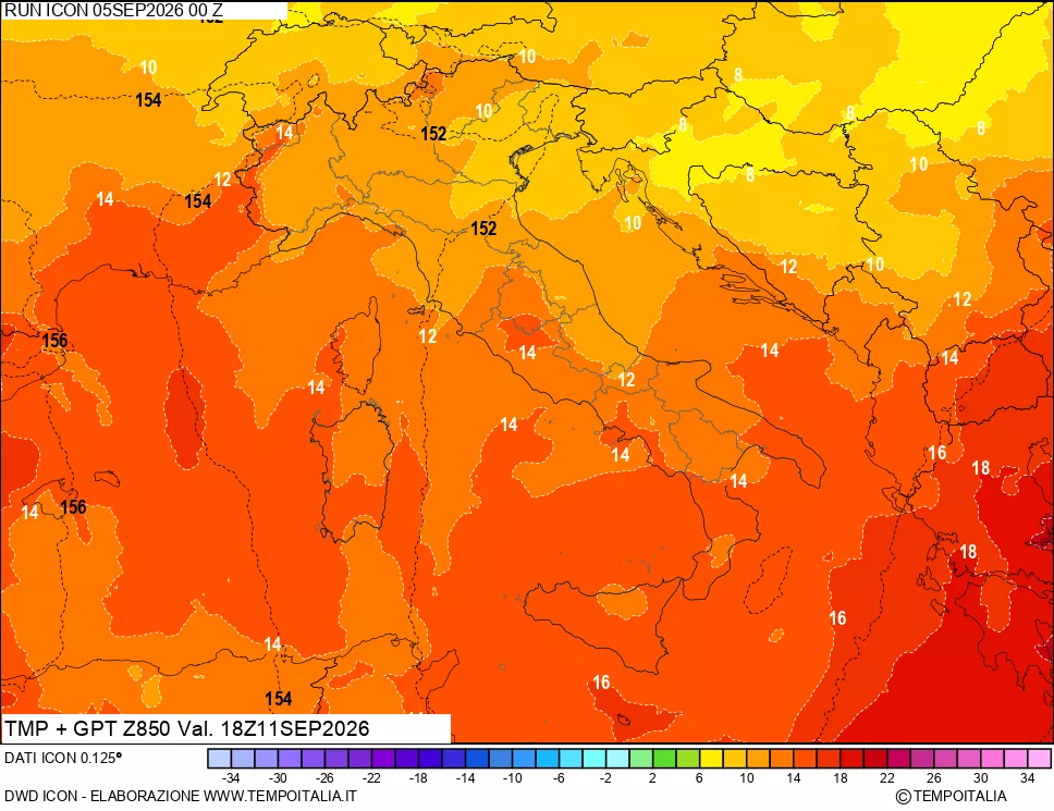mappa 850 hPa Temp
