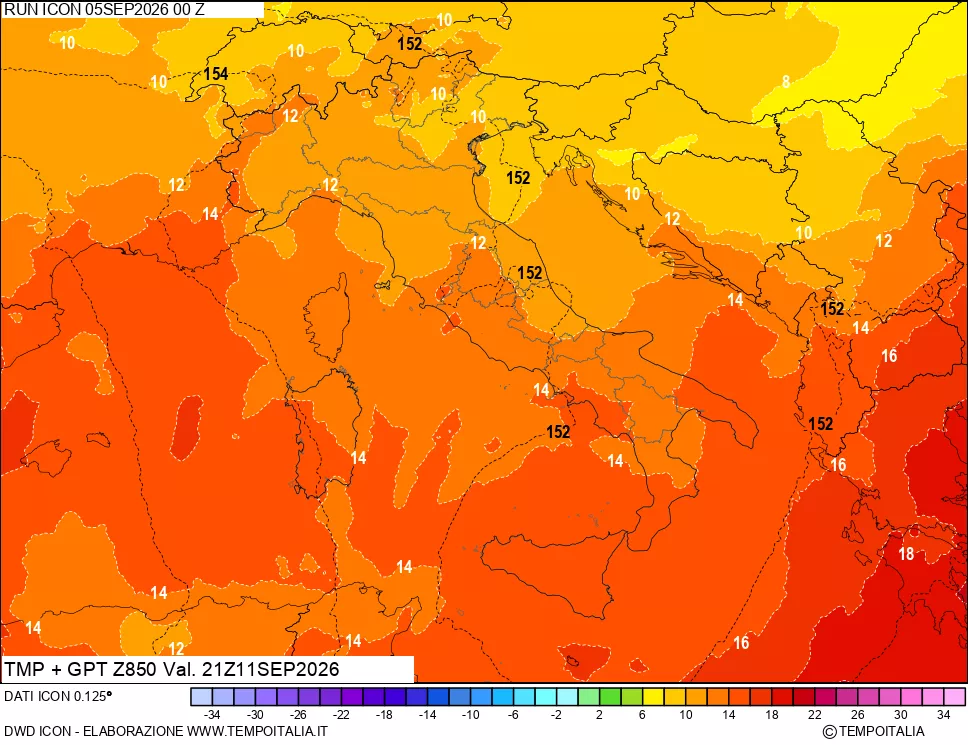 mappa 850 hPa Temp
