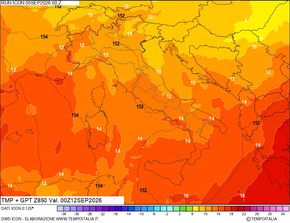 mappa 850 hPa Temp