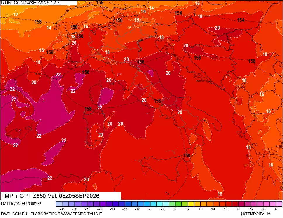 mappa 850 hPa Temp